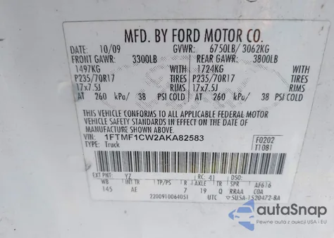2010 Ford F-150 Stx/Xl/Xlt z USA, uszkodzony, nr VIN 1FTMF1CW2AKA82583